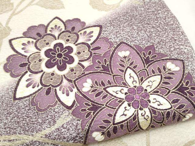 平和屋着物●太鼓柄袋帯　刺繍　花唐草文　金彩　銀通し地　正絹　逸品　未使用　CABL5161hy