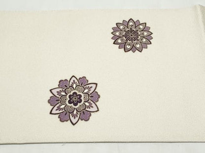 平和屋着物●太鼓柄袋帯　刺繍　花唐草文　金彩　銀通し地　正絹　逸品　未使用　CABL5161hy
