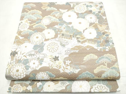 平和屋着物●六通柄袋帯　唐織　風景草花文　正絹　逸品　CABL5163hy