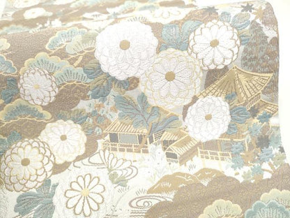 平和屋着物●六通柄袋帯　唐織　風景草花文　正絹　逸品　CABL5163hy