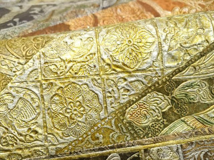 平和屋着物●全通柄袋帯 金唐革織 切嵌 向かい鳥花文 金銀彩 正絹 逸品 CABL5166hy