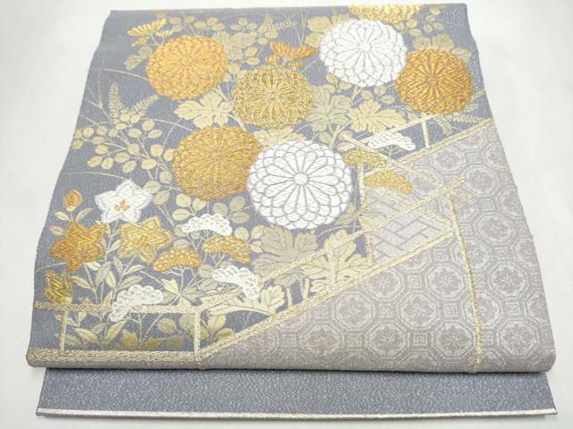 平和屋着物●太鼓柄袋帯 綴れ 屏風菊文 金銀糸 正絹 逸品 CABL5169hy