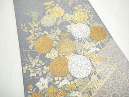 平和屋着物●太鼓柄袋帯 綴れ 屏風菊文 金銀糸 正絹 逸品 CABL5169hy