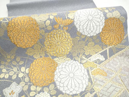 平和屋着物●太鼓柄袋帯 綴れ 屏風菊文 金銀糸 正絹 逸品 CABL5169hy