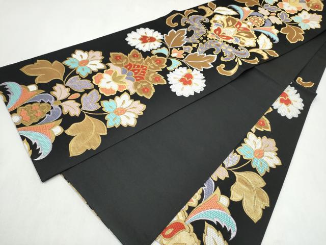 平和屋着物●六通柄袋帯 唐織 瑞鳳唐花文 黒地 金糸 正絹 逸品 CABL5170hy