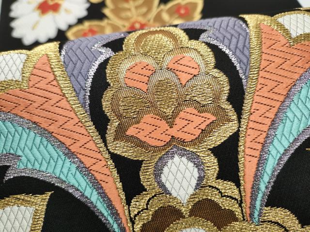 平和屋着物●六通柄袋帯 唐織 瑞鳳唐花文 黒地 金糸 正絹 逸品 CABL5170hy
