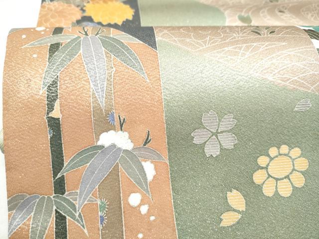 平和屋着物●太鼓柄袋帯 短冊草花文 金糸 正絹 逸品 CABL5172hy