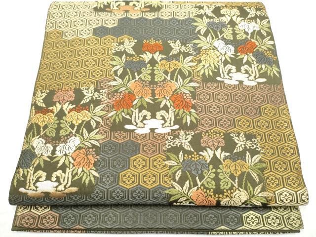 平和屋着物●六通柄袋帯 唐織 草花文 金糸 正絹 逸品 CABL5174hy