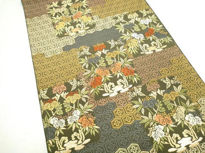 平和屋着物●六通柄袋帯 唐織 草花文 金糸 正絹 逸品 CABL5174hy