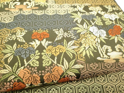 平和屋着物●六通柄袋帯 唐織 草花文 金糸 正絹 逸品 CABL5174hy