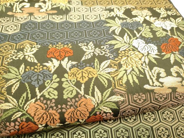平和屋着物●六通柄袋帯 唐織 草花文 金糸 正絹 逸品 CABL5174hy