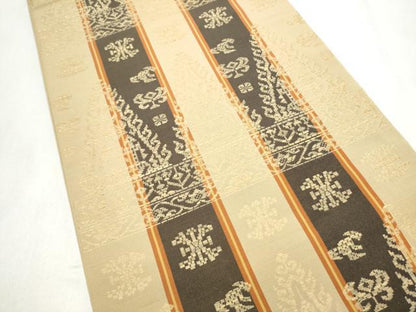 平和屋着物●本場筑前博多織 六通柄袋帯 幾何学間道 正絹 逸品 CABL5177hy