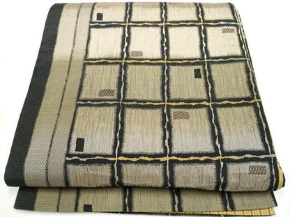 平和屋着物●両面 全通柄袋帯 格子柄 金糸 正絹 逸品 CABL5179hy