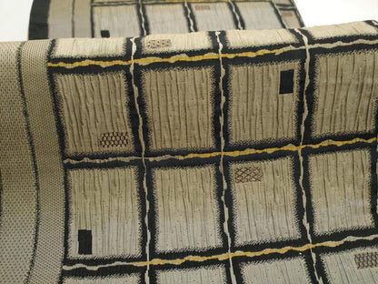 平和屋着物●両面 全通柄袋帯 格子柄 金糸 正絹 逸品 CABL5179hy