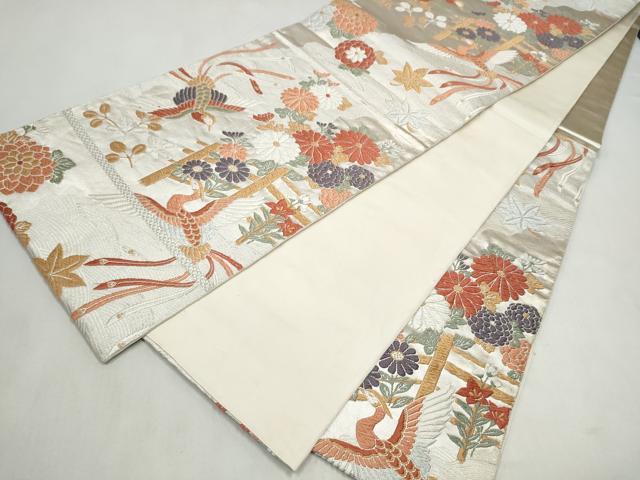 平和屋着物●六通柄袋帯 唐織 花鳥文 銀糸 正絹 逸品 CABL5180hy