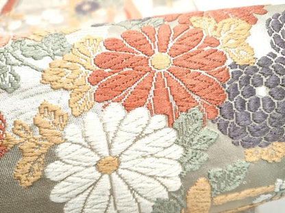 平和屋着物●六通柄袋帯 唐織 花鳥文 銀糸 正絹 逸品 CABL5180hy