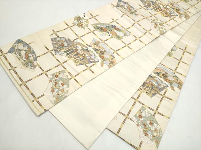 平和屋着物●六通柄袋帯 唐織 地紙御所車花文 金糸 正絹 逸品 CABL5181hy