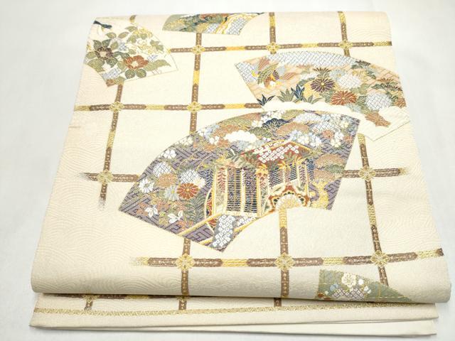 平和屋着物●六通柄袋帯 唐織 地紙御所車花文 金糸 正絹 逸品 CABL5181hy