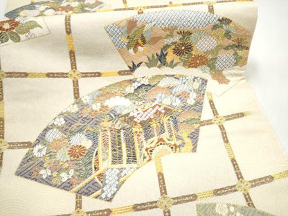 平和屋着物●六通柄袋帯 唐織 地紙御所車花文 金糸 正絹 逸品 CABL5181hy