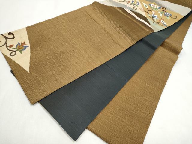 平和屋着物●両面 太鼓柄 京袋帯 すくい織 花唐草文 正絹 逸品 CABL5183hy