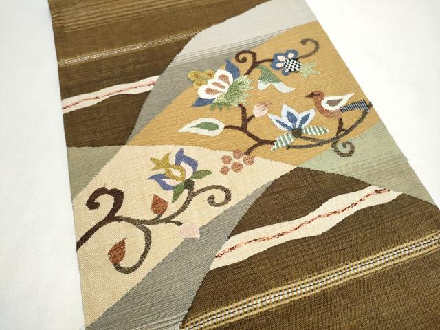 平和屋着物●両面 太鼓柄 京袋帯 すくい織 花唐草文 正絹 逸品 CABL5183hy