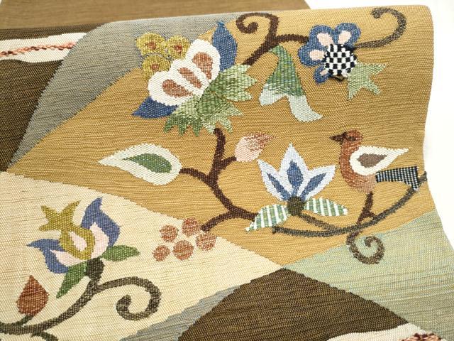 平和屋着物●両面 太鼓柄 京袋帯 すくい織 花唐草文 正絹 逸品 CABL5183hy