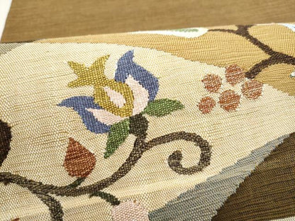 平和屋着物●両面 太鼓柄 京袋帯 すくい織 花唐草文 正絹 逸品 CABL5183hy