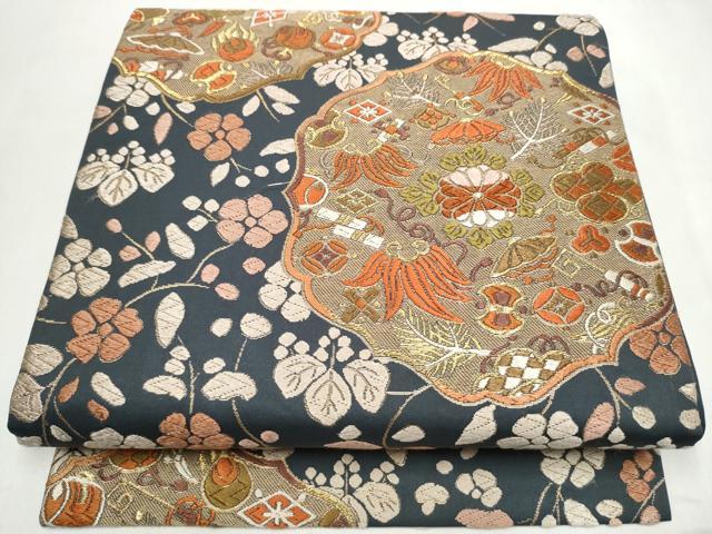 平和屋着物●六通柄袋帯 唐織 宝尽くし花文 金糸 正絹 逸品 CABL5184hy