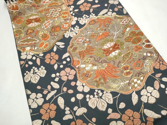平和屋着物●六通柄袋帯 唐織 宝尽くし花文 金糸 正絹 逸品 CABL5184hy