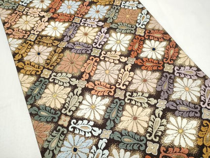 平和屋着物●六通柄袋帯 唐織 菱花文 金糸 正絹 逸品 CABL5191hy
