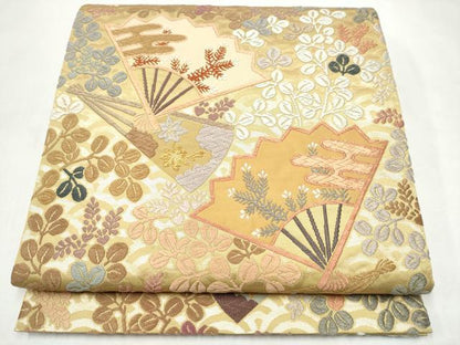 平和屋着物●六通柄袋帯 唐織 扇面エ霞松葉文 金糸 正絹 逸品 CABL5194hy
