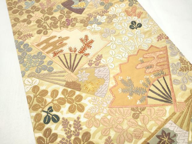 平和屋着物●六通柄袋帯 唐織 扇面エ霞松葉文 金糸 正絹 逸品 CABL5194hy