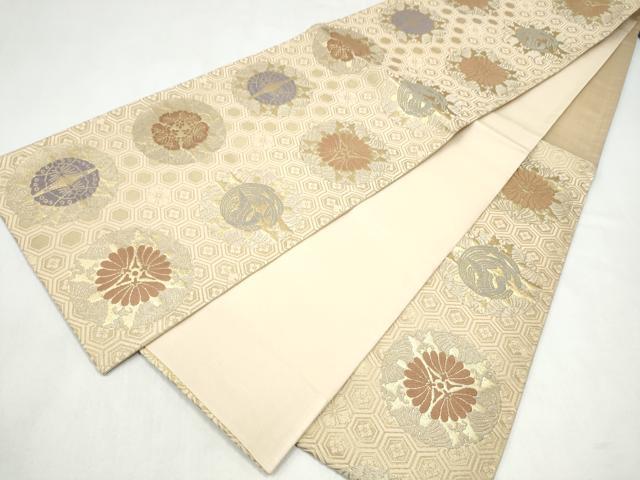 平和屋着物●六通柄袋帯　唐織　鳳凰花蝶丸文　金糸　正絹　逸品　CABL5200hy