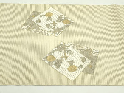 平和屋着物＊夏物　太鼓柄袋帯　絽綴れ　総刺繍　駒刺繍　区限刺繍　絽刺し　色紙重ね草花文　金糸　正絹　逸品　CABL5204rv