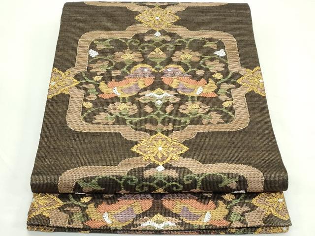 平和屋着物＊夏物　太鼓柄袋帯　向かい鳥花唐草文　金銀糸　正絹　逸品　CABL5205rv