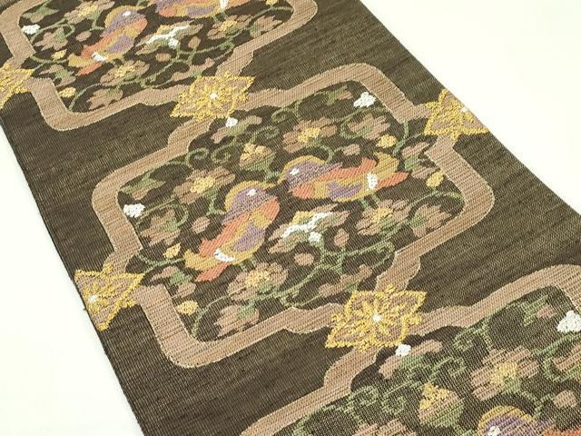 平和屋着物＊夏物　太鼓柄袋帯　向かい鳥花唐草文　金銀糸　正絹　逸品　CABL5205rv