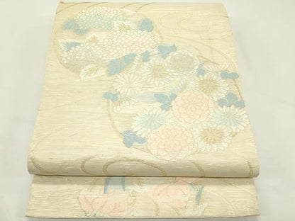 平和屋着物＊夏物　六通柄袋帯　流水草花丸文　金銀糸　正絹　逸品　CABL5208rv