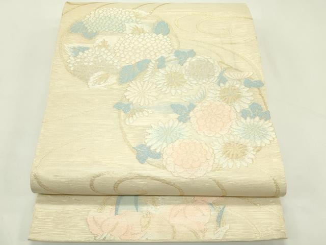 平和屋着物＊夏物　六通柄袋帯　流水草花丸文　金銀糸　正絹　逸品　CABL5208rv