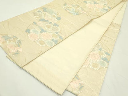 平和屋着物＊夏物　六通柄袋帯　流水草花丸文　金銀糸　正絹　逸品　CABL5208rv