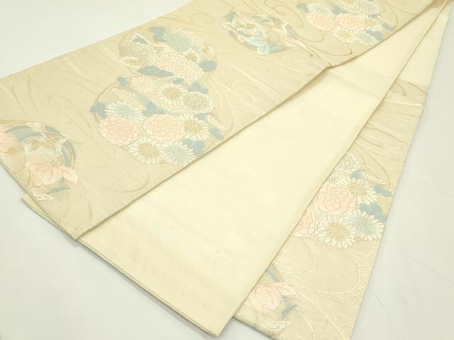 平和屋着物＊夏物　六通柄袋帯　流水草花丸文　金銀糸　正絹　逸品　CABL5208rv