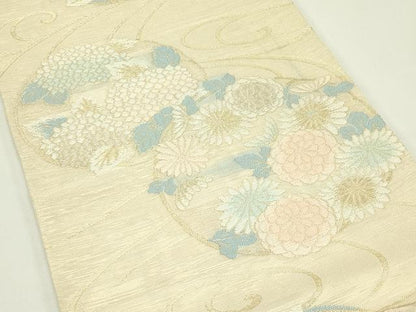 平和屋着物＊夏物　六通柄袋帯　流水草花丸文　金銀糸　正絹　逸品　CABL5208rv