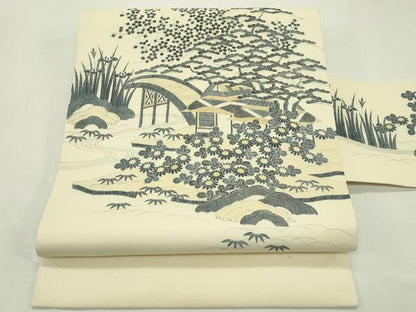 平和屋着物＊夏物　九寸名古屋帯　渡り橋風景文　正絹　逸品　CABL5215rv