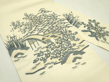 平和屋着物＊夏物　九寸名古屋帯　渡り橋風景文　正絹　逸品　CABL5215rv
