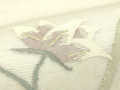 平和屋着物＊夏物　太鼓柄袋帯　すくい織　草花文　金銀糸　正絹　逸品　CABL5217rv