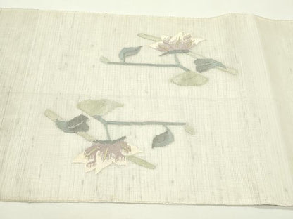 平和屋着物＊夏物　太鼓柄袋帯　すくい織　草花文　金銀糸　正絹　逸品　CABL5217rv