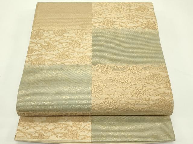 平和屋着物＊夏物　六通柄袋帯　唐織　露芝舞蝶市松文　金糸　正絹　逸品　CABL5219rv
