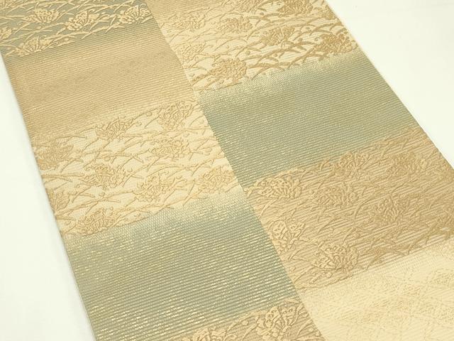 平和屋着物＊夏物　六通柄袋帯　唐織　露芝舞蝶市松文　金糸　正絹　逸品　CABL5219rv
