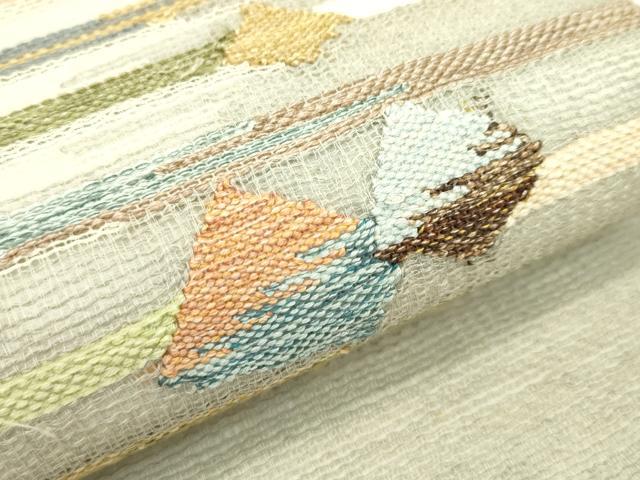 平和屋着物＊夏物　九寸名古屋帯　すくい織　霞文　正絹　逸品　CABL5233rv