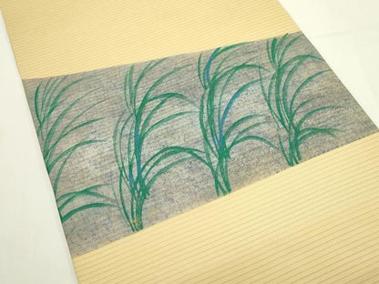 平和屋着物＊夏物　絽塩瀬　九寸開き名古屋帯　草木文　金銀彩　正絹　逸品　CABL5235rv