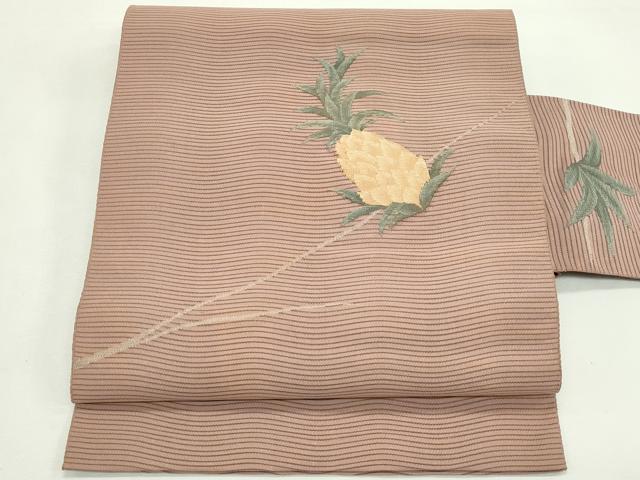 平和屋着物＊夏物　八寸名古屋帯　絽綴れ　成り物　パイナップル　銀糸　正絹　逸品　CABL5243rv